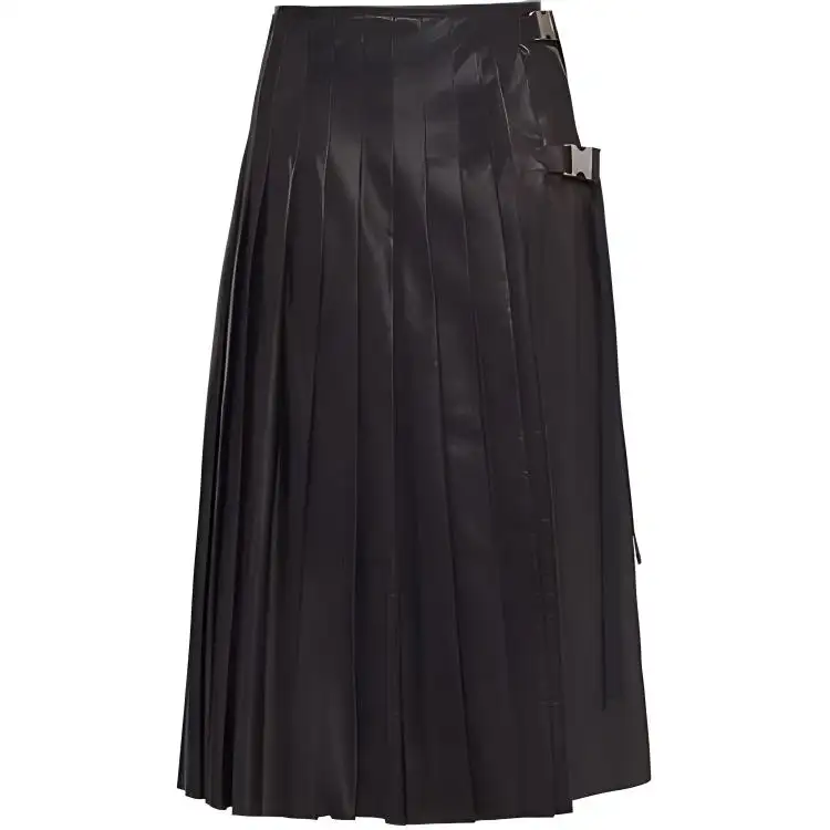 PRADA Leather Long Skirt Women's Black