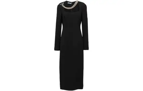 PRADA Long Sleeved Necklace-Embellished Cady Dress