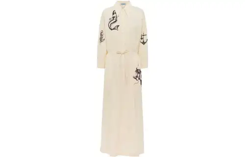 PRADA Long Sleeved Dresses Women's Ecru Pointed Collar Moderate Long