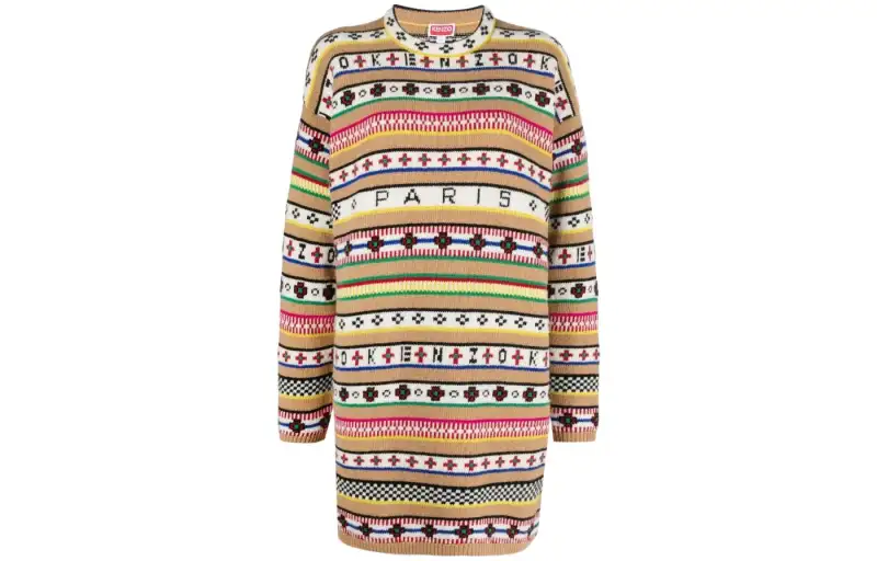 Kenzo Intarsia-Knit Long-Sleeved Jumper Dress