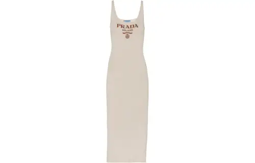 PRADA Sleeveless Dresses Women's Ivory White Square Collar Moderate Mid Length