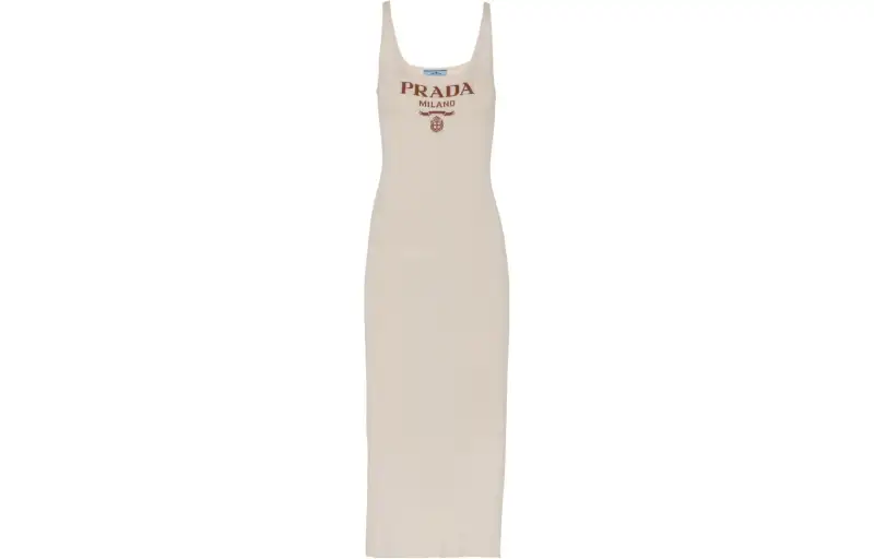 PRADA Sleeveless Dresses Women's Ivory White Square Collar Moderate Mid Length
