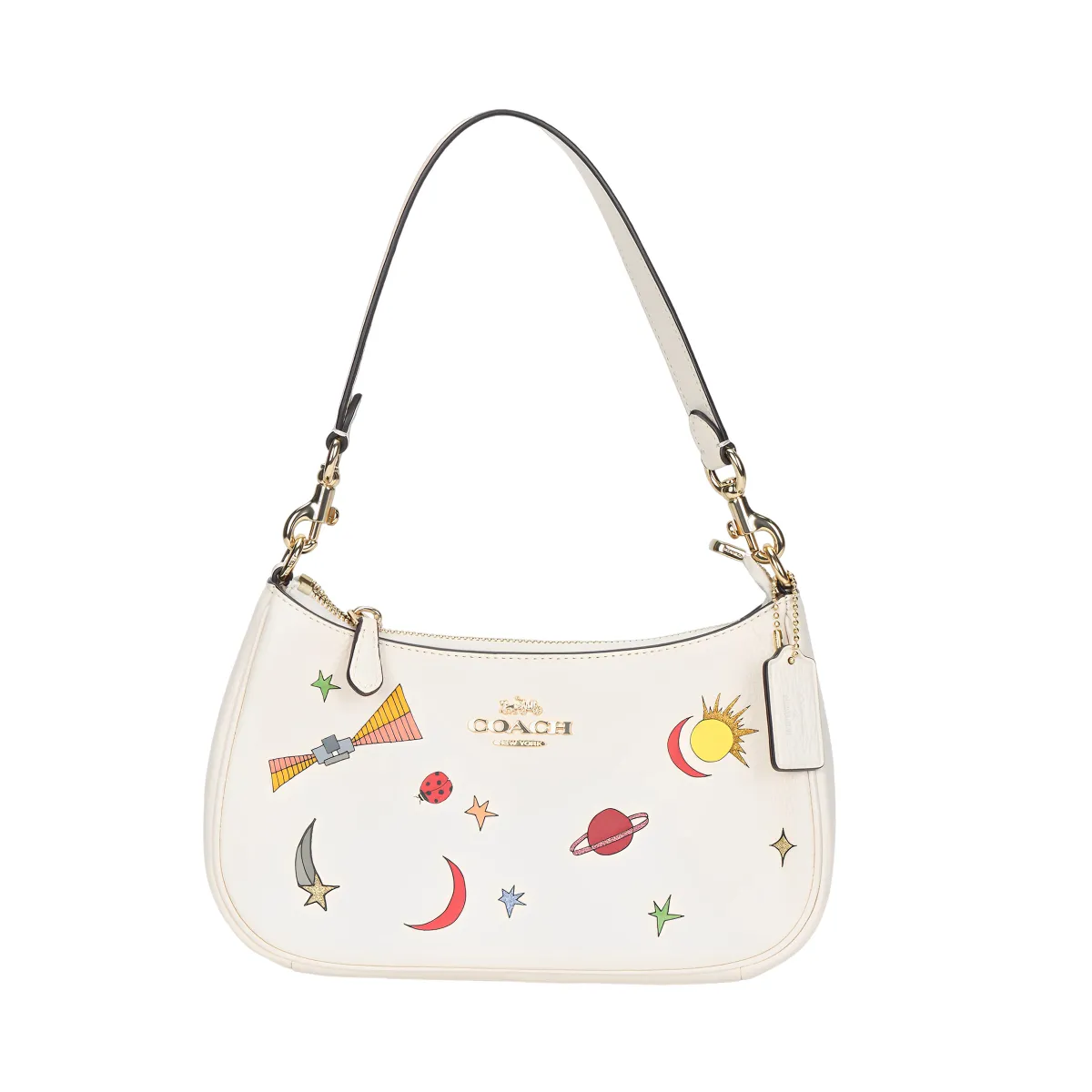 COACH Teri Leather Shoulder Bag, Crossbody Bag, Handbag Medium Women's Chalk Multicolor