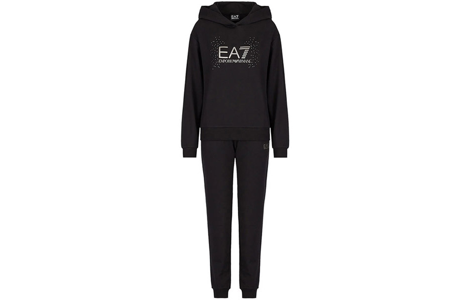 EMPORIO ARMANI Armani, long-sleeve with letters with hood, split trousers, black set, with your logo imprint, elastic waist