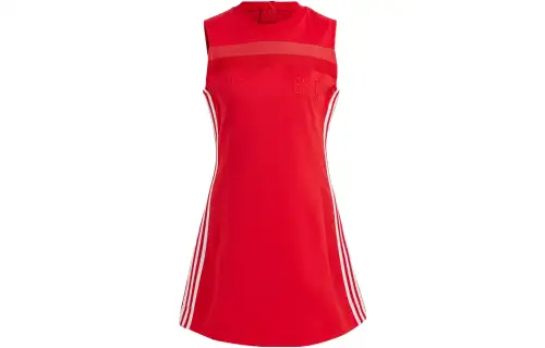 Adidas Originals Blue Version Collection Sleeveless Dresses Women's Red Crew Neck Moderate Short