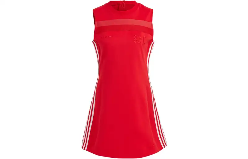Adidas Originals Blue Version Collection Sleeveless Dresses Women's Red Crew Neck Moderate Short