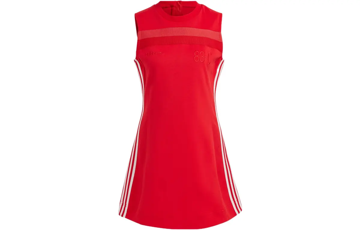 Adidas Originals Blue Version Sleeveless Dresses Women's Red Crew Neck Moderate Short A-line Skirt