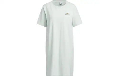 Adidas Originals Short Sleeved Dresses Women's Light Green Crew Neck Moderate Mid Length
