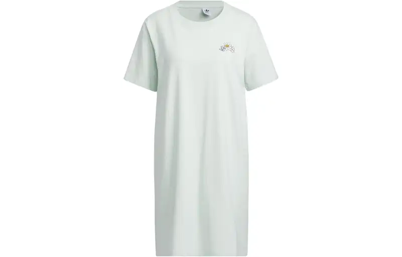 Adidas Originals Short Sleeved Dresses Women's Light Green Crew Neck Moderate Mid Length