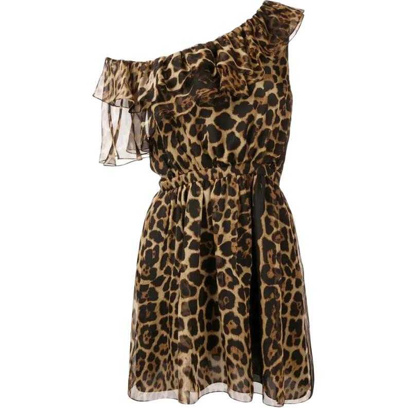 SAINT LAURENT One shoulder Ruffled Mini Dress