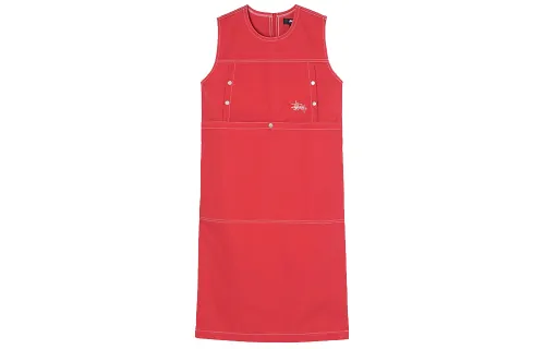 Stussy Sleeveless Dresses Women's Red Crew Neck