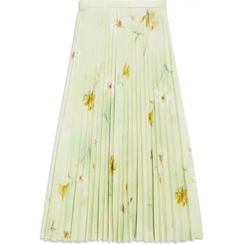Balenciaga Lilies Printed Pleated Midi Skirt