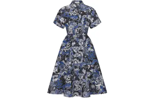 DIOR Quarterly New Products Short Sleeved Dresses Women's Blue Lapel Moderate Mid Length