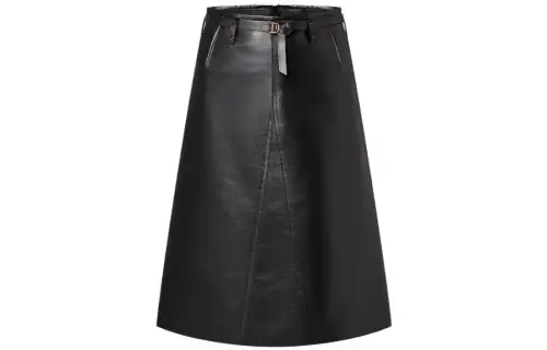 LOUIS VUITTON Leather Long Skirt Women's Black