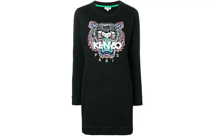 KENZO Long Sleeved Dresses Women's Black Crew Neck Moderate