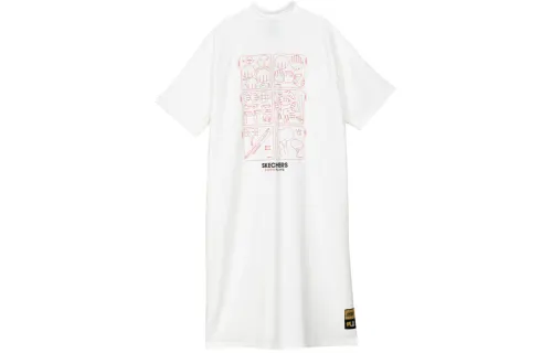 Skechers Paper Toys Joint Series Short Sleeved Dresses Women's Stand Collar Moderate Mid Length
