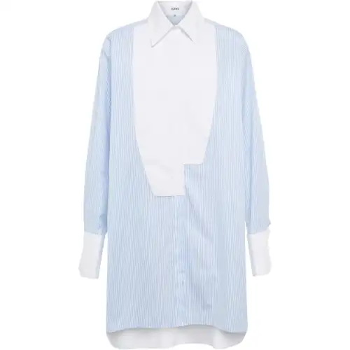 LOEWE Shirts Women's Blue With White Lettering Pointed Collar Moderate Other