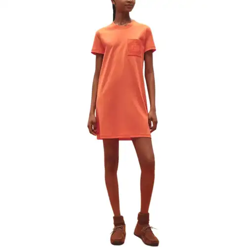 HERMES SS23 Short Sleeved Dresses Women's Vibrant Orange Crew Neck Moderate Short