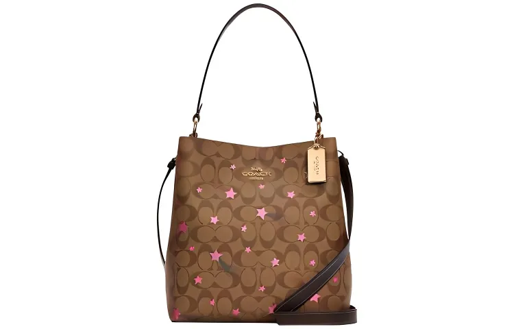 COACH Town Canvas With Leather Water Buckets Crossbody Bag Shoulder Bag Handbag Medium Women's Coffee