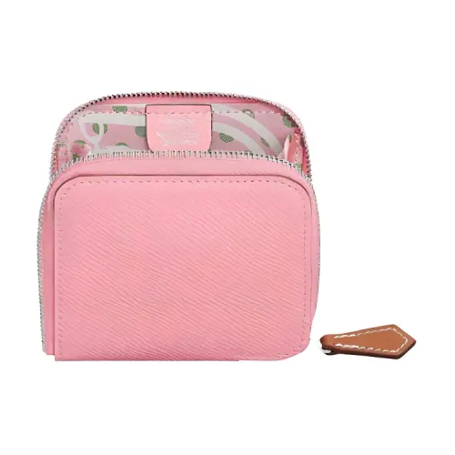 HERMES Silk'In Cow Leather Coin Purse Wallet Women's Pink