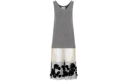 PRADA Sleeveless Dresses Women's Gray Crew Neck Moderate Long
