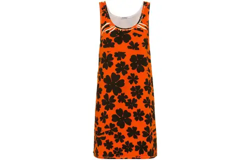 MIU MIU SS22 Floral Print Sleeveless Dress Women's Orange