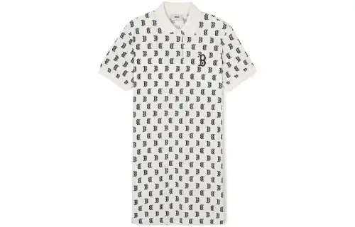 MLB Monogram Series Boston Red Sox Fully Printed Presbyopia Straight Sports POLO Collar Short Sleeve Dress Women's Cream