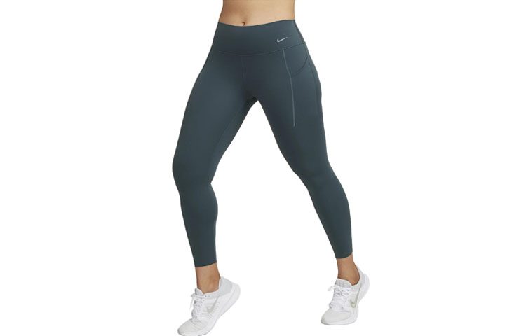 Nike Medium-Support Mid-Rise 7/8 Leggings With Pockets Solid Color Slim Elastic Waist Leggings Women's Dark Jungle Green