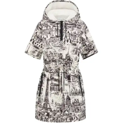 DIOR Short Hooded Dress Short Sleeved Dress Women's Black