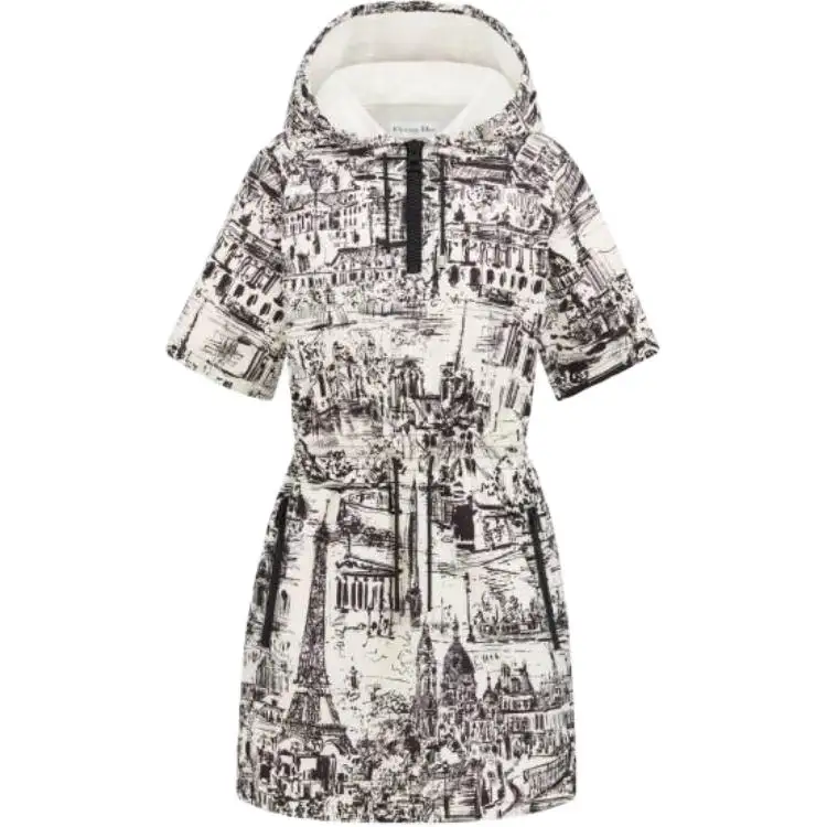 DIOR Short Hooded Dress Short Sleeved Dress Women's Black