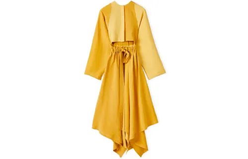 LOEWE Long Sleeved Dresses Women's Yellow Crew Neck Moderate Mid Length