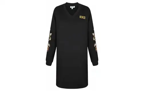 KENZO Long Sleeved Dresses Women's Black V Neck Moderate Short