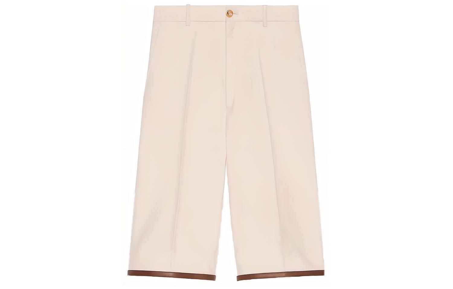 GUCCI Leather Trimmed Knee Length Shorts Beige