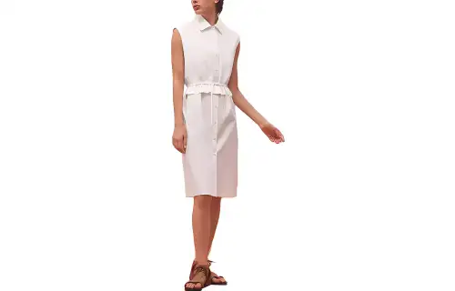 HERMES Sleeveless Dresses Women's White Shirt Collar Moderate Mid Length