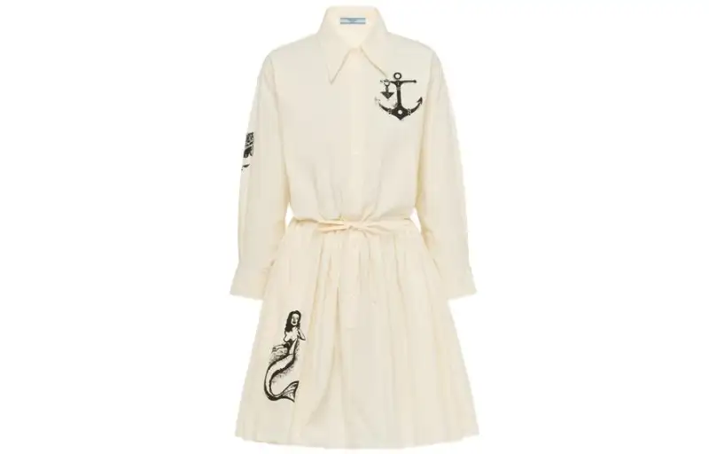 PRADA SS22 Long Sleeved Dress Women's Beige