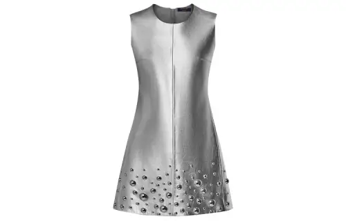 LOUIS VUITTON X Yayoi Kusama Metal Studs Metallized Leather Dress Silver