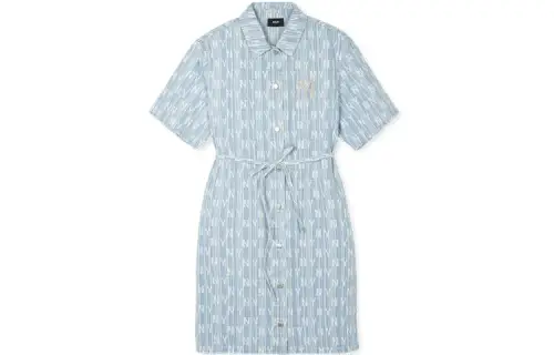MLB Denim long blue short sleeve dress, mid-length, with short sleeve
