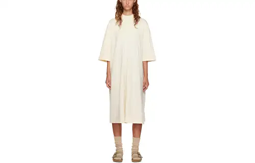 Fear Of God Essentials FW22 Off White Short Sleeve Midi Dress Egg Shell Short Sleeved Dress Women's Eggshell White
