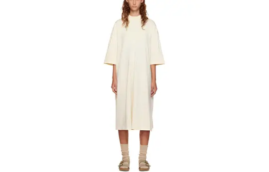 Fear Of God Essentials FW22 Off White Short Sleeve Midi Dress Egg Shell Short Sleeved Dress Women's Eggshell White