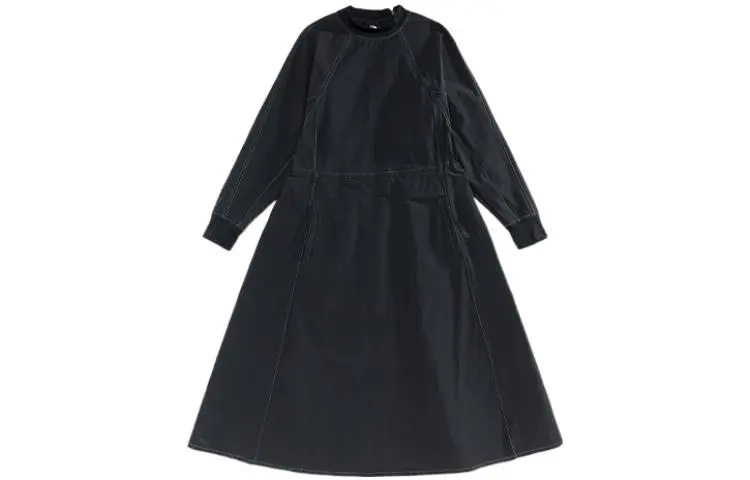 THE NORTH FACE Long-Sleeved Dresses Women's Black Crew Neck Thin Mid-Length