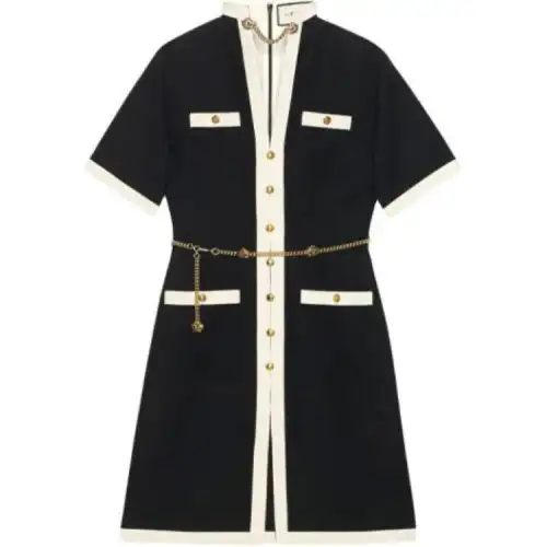 【Previous Season】Short wool silk dress with chain belt