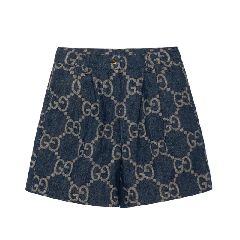 GUCCI Women's Jumbo Gg Denim Shorts Blue/Ivory