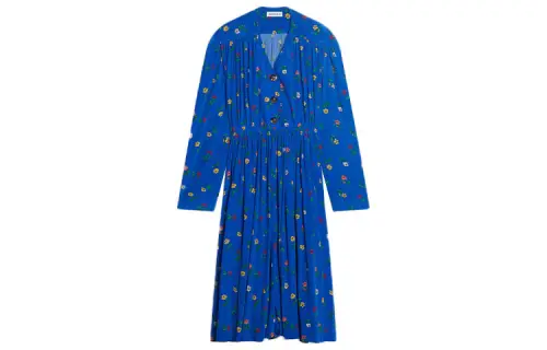 Balenciaga Long Sleeved Dresses Women's Blue V Neck