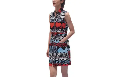 HERMES Sleeveless Dresses Women's Multicolor Shirt Collar Moderate Short