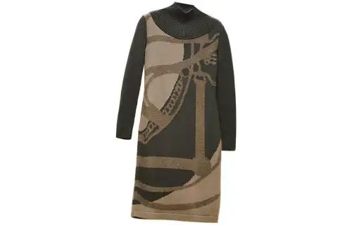 HERMES Long Sleeved Dress Women's Khaki
