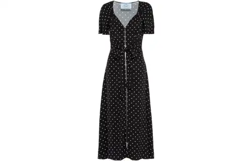 PRADA Short Sleeved Dresses Women's Black V Neck Moderate Mid Length