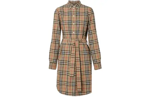 Burberry Ivery Check Knee Length Cotton Dress Brown