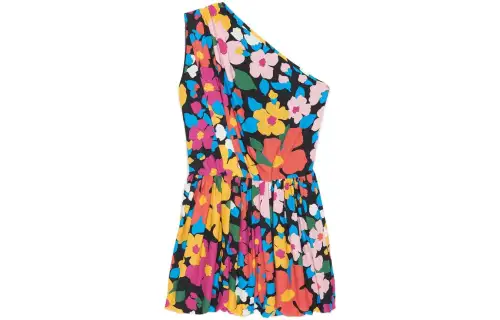 SAINT LAURENT Floral Printed One Shoulder Midi Dress