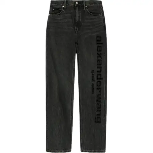 Alexander wang solid color zipper mid-waist side pocket jeans women's black