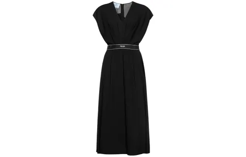 PRADA Short Sleeved Dresses Women's Black V Neck Moderate